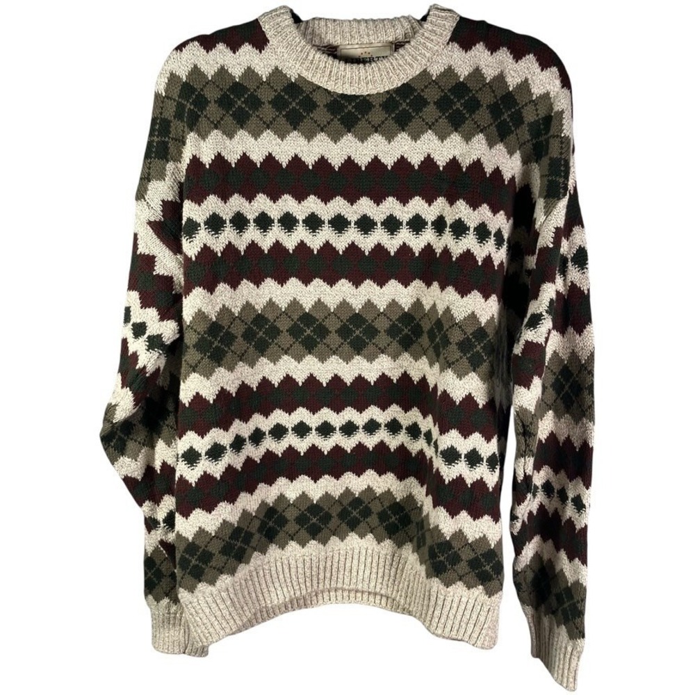 Liberty by Old Glory Argyle Patterned Knit Sweater Mens Size L Cotton Vintage